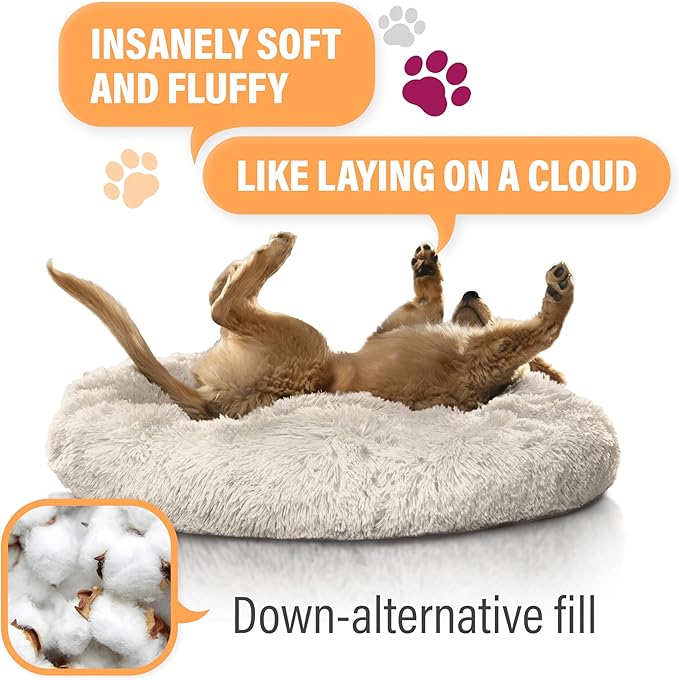Active Pets Premium Small Donut Dog Bed, Fits Up to 45 lbs, Removable Cover & Washable Cushion, Plush Long Pile Faux Fur Fabric, Portable Pink Pet Bed Furniture for Puppies Adult Canines & Cats