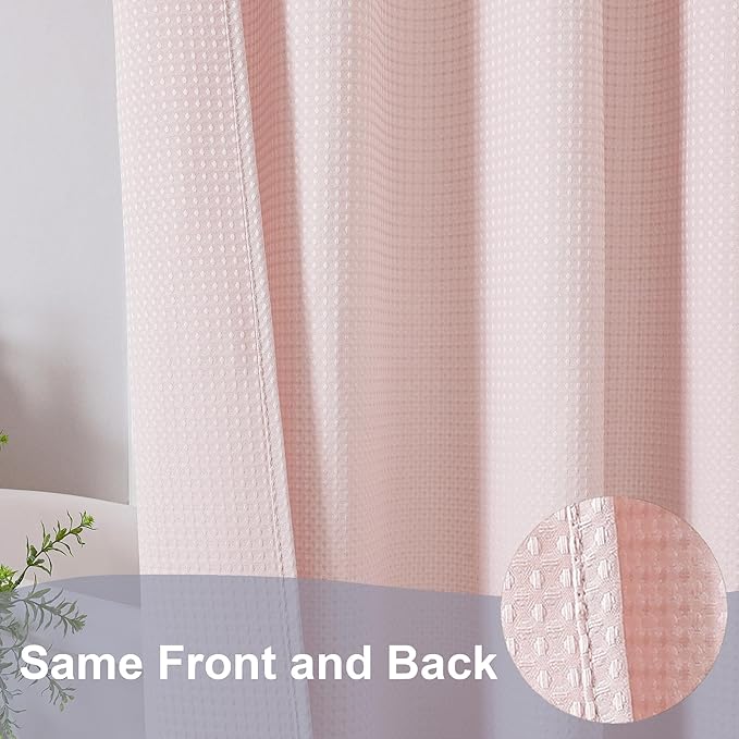 OWENIE Blush Shower Curtain 96 Inch Extra Long, Waffle Weave Textured Fabric Bathroom Curtains, Water Repellent Thick Soft Hotel Spa Luxury Elegant Bath Curtain, Machine Washable, Blush, 72x96 Inch