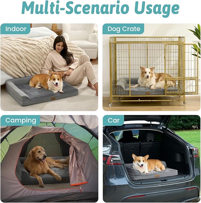 COZY KISS Orthopedic Dog Bed for Medium Small Size Dog, Dogs Crate Bed, L Shaped Foam Anti-Slip Bottom Pet Cat Sofa with Washable Removable Cover, Suitable for Pet Up to 40 lbs, 30x20x7.5 inch, Grey