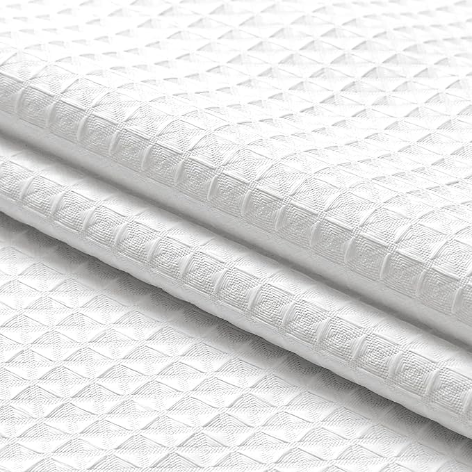 MISS SELECTEX Waterproof Bathroom Shower Curtain, White Waffle Hotel Shower Curtain 230 GSM Heavy Duty,Thick Shower Curtain for Bath Tubs 108Wx72H for Decorative Bathroom Curtains