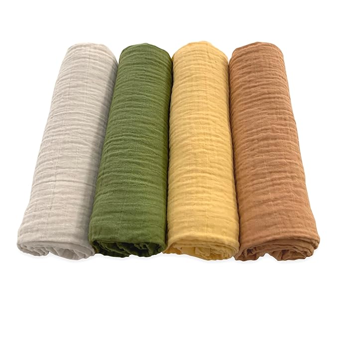 SwaddleDesigns Cotton Muslin Swaddle Blankets for Baby Boy & Baby Girl, Set of 4, Neutral Receiving Blankets for Newborn, Baby Registry & Gift, 46x46 inches, Apricity