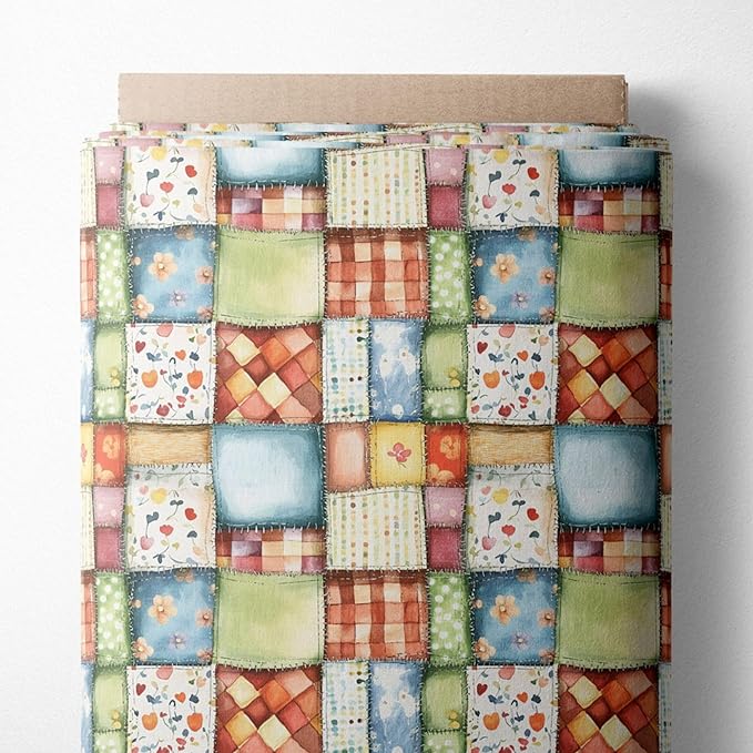 Pastel Farmhouse Patchwork Cotton Fabric – Premium Turkish Printed Cotton 140 GSM, Pre-Cut 61 x 36.6 Inches, Quilting & Sewing Fabric for Crafts, Home Decor & DIY Projects