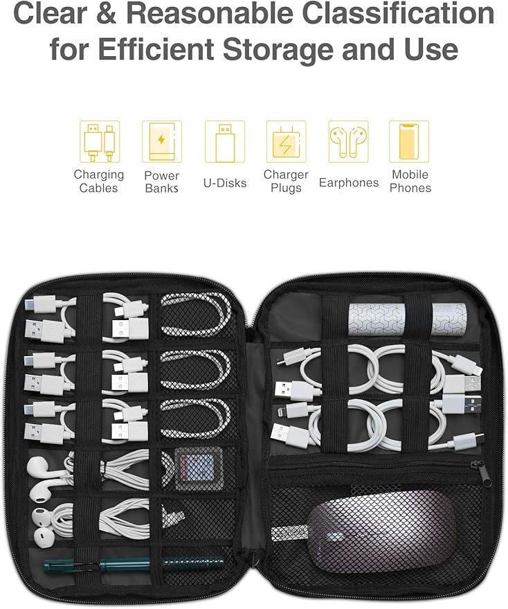 Luxtude Cord Organizer Travel, Flat Cable Organizer Bag, Portable Electronics Organizer, Travel Essentials for Wire/Cord Storage/Charger Case/Cable Storage/Tech Accessories Pouch, Silver Gray