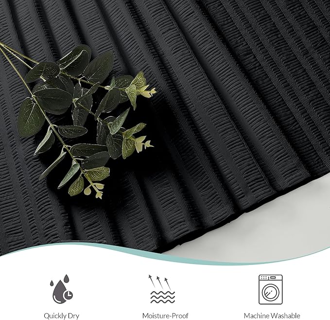 Aiyufeng Moga Black Shower Curtain - 3D Embossed Cloth Shower Curtain for Bathroom, Hotel Luxury Black Bathroom Curtains, Machine Washable, Standard Size 72Wx78H