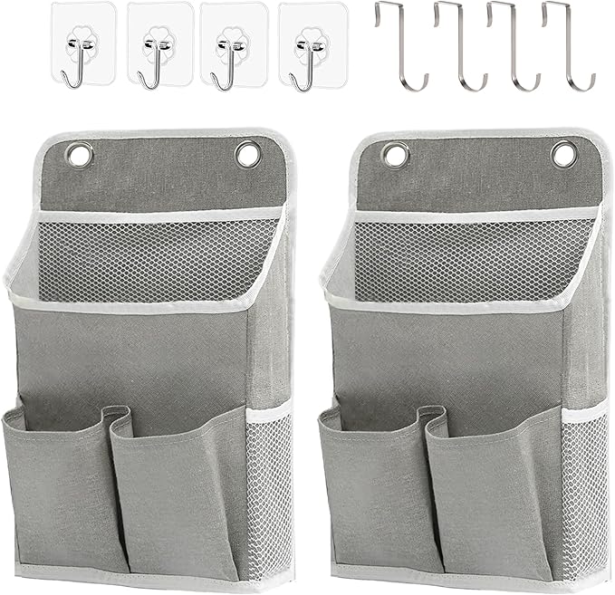 Someteth Hanging Basket for Organizing, Wall Organizer with Pockets and Over The Door Organizer，Can for Home, Closet, Office and Camper (2 Grey)