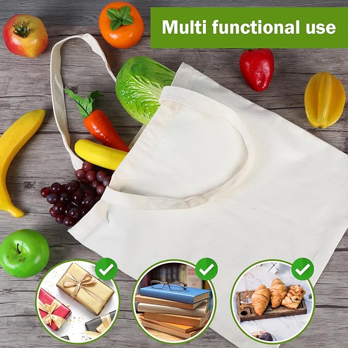 FF Sgdfc 18 Pcs Canvas Tote Bags, Natural Color Tote Bags 15 x 16 inch Sustainable Eco Friendly reusable, For Grocery Bags, DIY Gift Bags, Shopping Bags (Natural Colour)