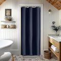 OVZME Stall Fabric Shower Curtain Set, Waffle Weave 230GSM Heavy Duty Small Shower Curtains for Narrow Size, Machine Washable Bath Curtain with 12 Plastic Hooks, 36x72, Navy Blue