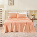 Simple&Opulence Belgian Linen Sheet Set Solid Color - 4 Pieces (1 Flat Sheet & 1 Fitted Sheet & 2 Pillowcases) Natural Flax Cotton Blend Soft Bedding Breathable Farmhouse - Peach, King Size