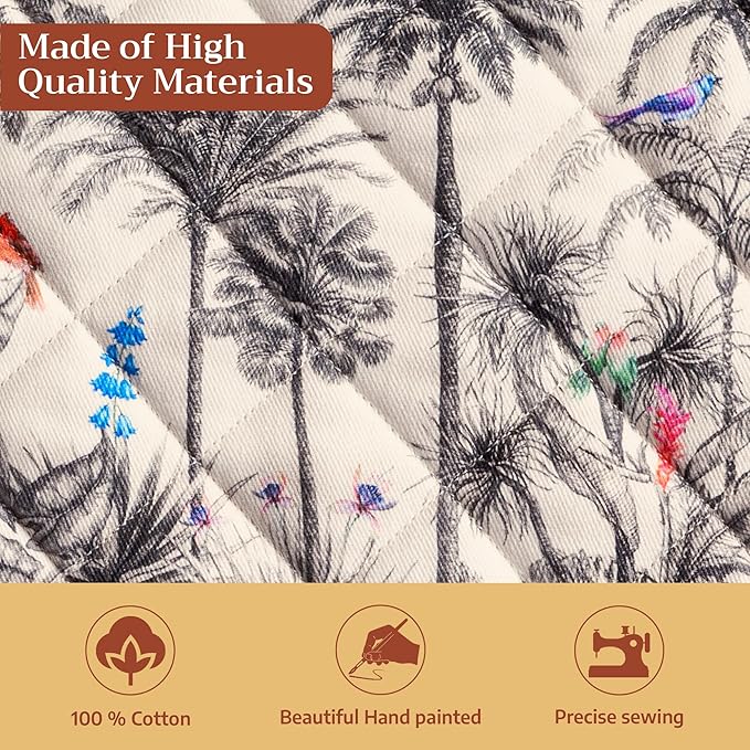 Maison d' Hermine Pot Holders Set 100% Cotton Heat Resistant Potholders 8" x 8" Hot Pads with Loop for Thanksgiving Christmas Decorations BBQ Cooking Baking Handling Hot Pans (Pack of 2, Amazonia)