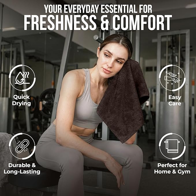 RIVERSIDE 24 Pack Washcloths Set - 100% Cotton [12x12 Inches] - 500 GSM, Soft, Quick-Dry & Highly Absorbent Face Towels - Perfect for Bathroom, Gym, Hotel, Spa & Travel - Brown