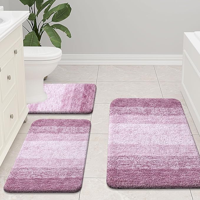Arotive Microfiber Bathroom Rugs, Shaggy Soft and Absorbent Bath Rug, Non-Slip, Thick Plush Machine Washable Dry Bath Mats for Bathroom, Tub and Shower, 47x24, Purple, Rectangular