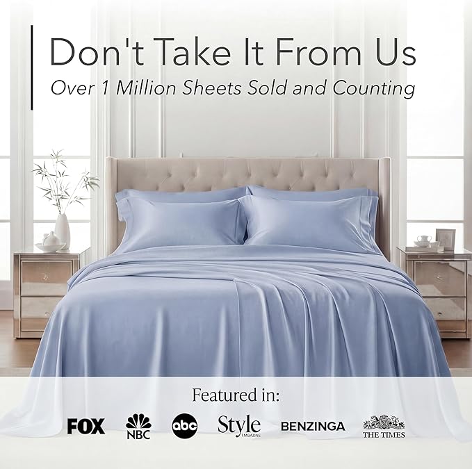 DECOLURE 100% Viscose Derived from Bamboo Sheets Queen Size - Luxury 6 Pc Naturally Cooling Sheets, Ultra Soft Bed Set - Deep 17" Pockets, Durable Double Stitching, Oeko Tex Standard (Light Blue)