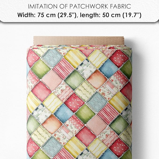 Patchwork Ice Cream Cotton Fabric Panel – 6 Designs (10×10 inch Each) + Bonus Sheet 29.5×19.6 inch, 100% Cotton 140 GSM, Made in Türkiye