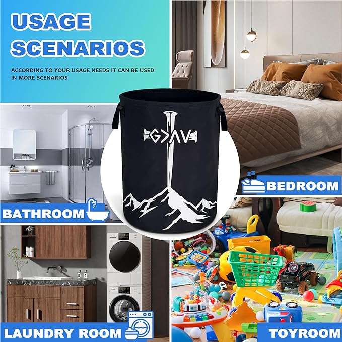 Cross Mountain Laundry Basket Oxford Cloth Christian Laundry Hamper With Handle Funny Foldable Portable Clothes Storage Basket 18.9 X 16.5 In Storage Bag For Laundry Room/Bathroom/Bedroom/Dormitories