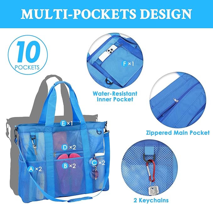 GYEUKHAM Mesh Beach Bag - Large Beach Tote Bag with Multiple Pockets for Family Beach Bag for Toys & Vacation Essentials