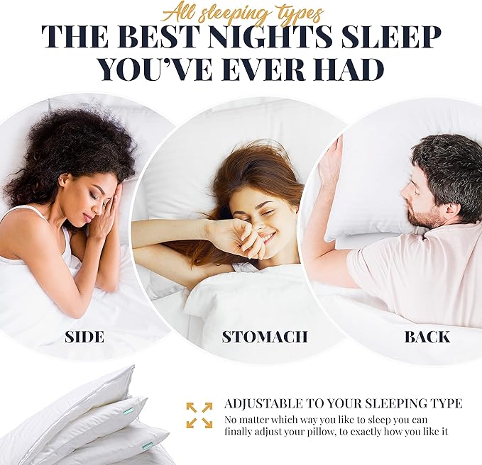 EverSnug Adjustable Layer Luxury Set of 2 Pillows for Side, Front & Back Sleepers, Cooling Hotel Pillows with 3 Layers, Down Alternative Pillow for Sleeping (Queen)