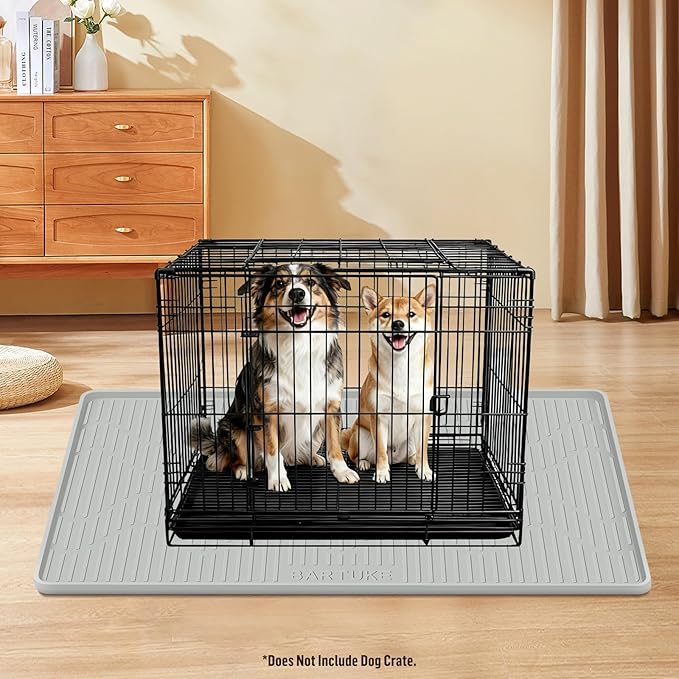 Bartuke Silicone Dog Crate Mat, 36" x 24" Crate Liner for Dog Cages, Kennel Mat with Raised Edge, Washable, Waterproof, Leakproof, Protect Floors