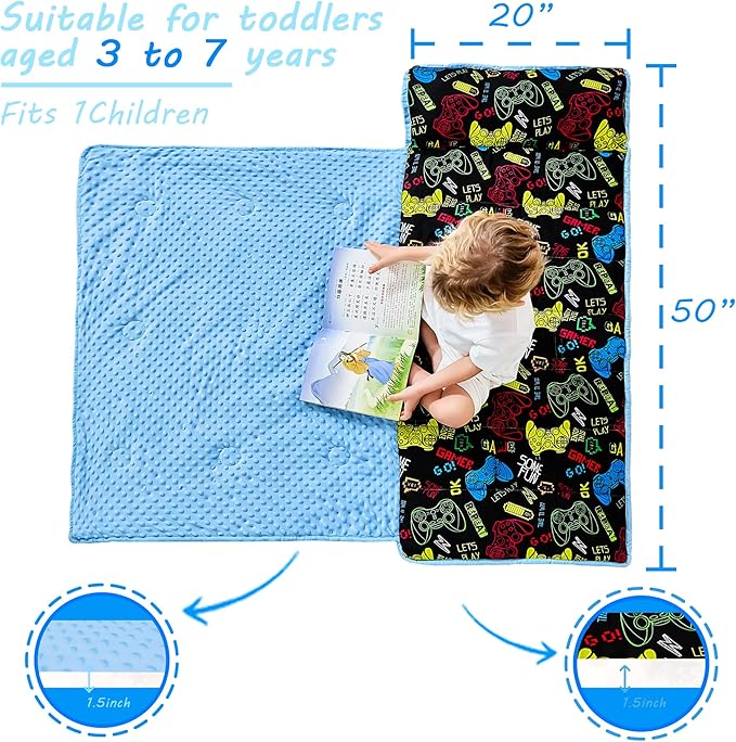 Lasoftan Toddler Nap Mat with Pillow and Blanket, Extra Large Rolled Napping Mats,Slumber Bags for Boys Girls,Kids Sleeping Bag for Daycare, Preschool Travel Camping