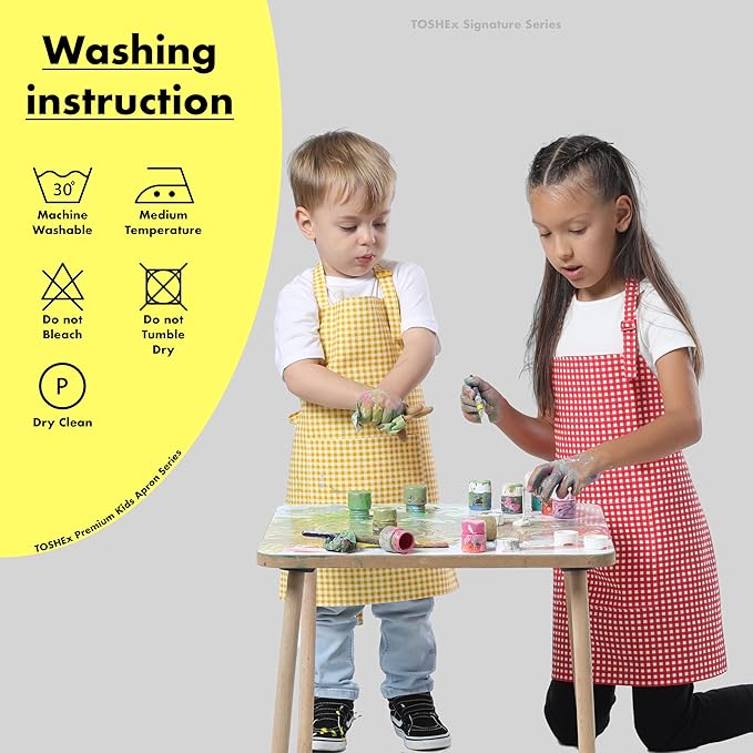 Kids Aprons for Cooking Waterdrop Resistant Aprons for Girl & Boy Toddler Apron for Painting, Gardening, Baking, Smock (Plaid Red, Medium (6-10 years)