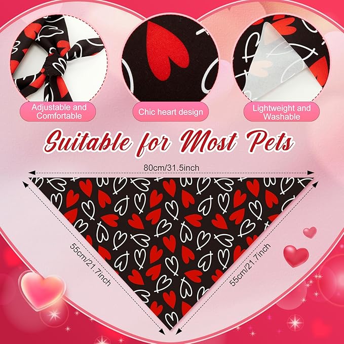 Abbylike 50 Pcs Valentines Day Dog Bandanas Bulk Red and Pink Bandanas for Dogs Triangle Kerchief Bibs Scarf for Pet Romantic Costume Photo Props Accessories Pet Shops Groomers (31.5 x 21.7 x 21.7)