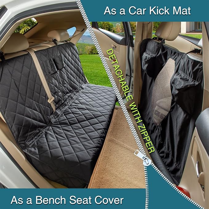 YEENIS Car Seat Cover for Dogs - All Covered Back Bench Cover with Mesh Window - Hammock Combination - Detachable - Suitable for Most Vehicles (Black, X-Large)