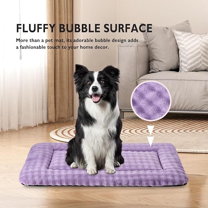 Yaning Dog Bed Mat Crate Pad for Large Dogs, Washable Soft Pet Sleeping Mat Kennel Pad with 3D Bubble Pattern, Dusty Purple, 36"x 23"