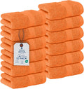 DAN RIVER 12-Pack Premium 100% Cotton Orange Face Towels for Bathroom - Reusable Face Wash Cloths for Showering 12x12 Inches - 550 GSM Super Soft & Absorbent Luxury WashCloths for Body, Spa & Gym