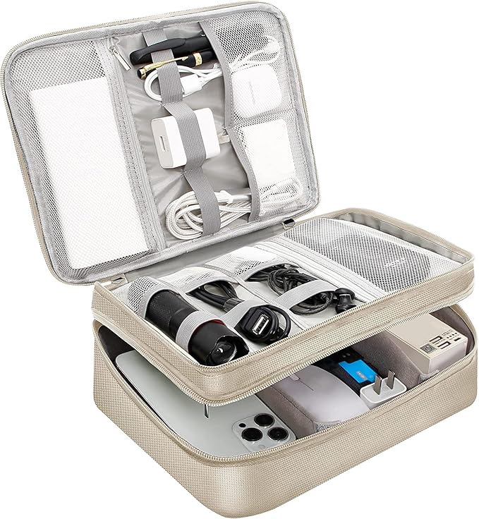 OliviaLiving Electronics Travel Organizer, Double Layer Cable Organizer Bag Waterproof Electronics Accessories Storage Bag for Charger, Phone, Power Bank, Hard Drive, Cord, Tablet
