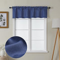 Lecloud Bessie Blue Valance for Windows 14 Inch Length 2 Pcs, Faux Linen Textured Cafe Small Curtains, Retro Rod Pocket Short Curtains for Bedroom Bathroom Basement, Each 30 W x 14 L