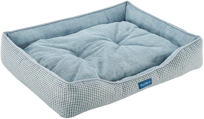 Sam's Pets Arlo Orthopedic Blue Plaid Dog Bed with Soft Fabric, Easy Cleaning, Non-Slip Grip, Modern Design, Medium