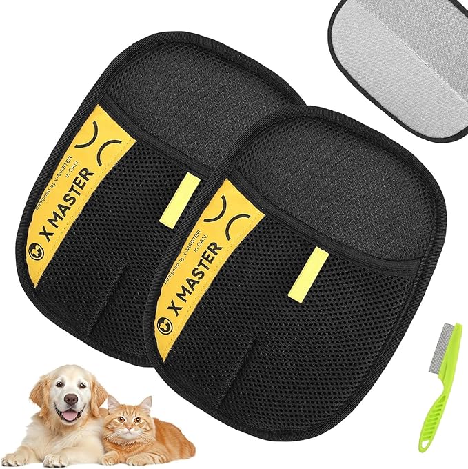 2025 Pro Pet Hair Removal Glove 2pcs with Flea Comb, 3 in 1 Electrostatic Gloves Pet Hair Remover Glove Viorane Electrostatic Pet Hair Remover Mitt for Pet Dog Cat Furniture Car Fur Removal（XXL）