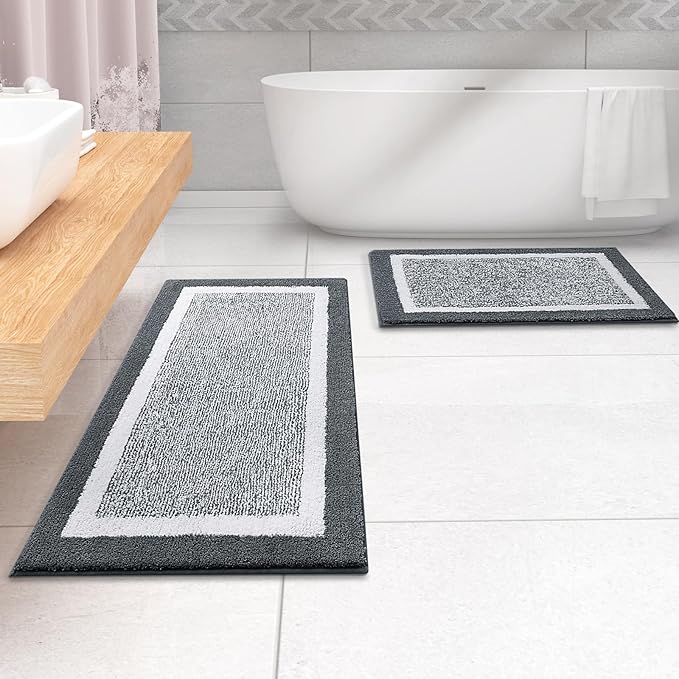 OLANLY Bathroom Rugs 47x20, Extra Soft and Absorbent Microfiber Bath Mat, Non-Slip, Machine Washable, Quick Dry Shaggy Bath Carpet, Suitable for Bathroom Floor, Tub, Shower (Runner, Dark Grey)