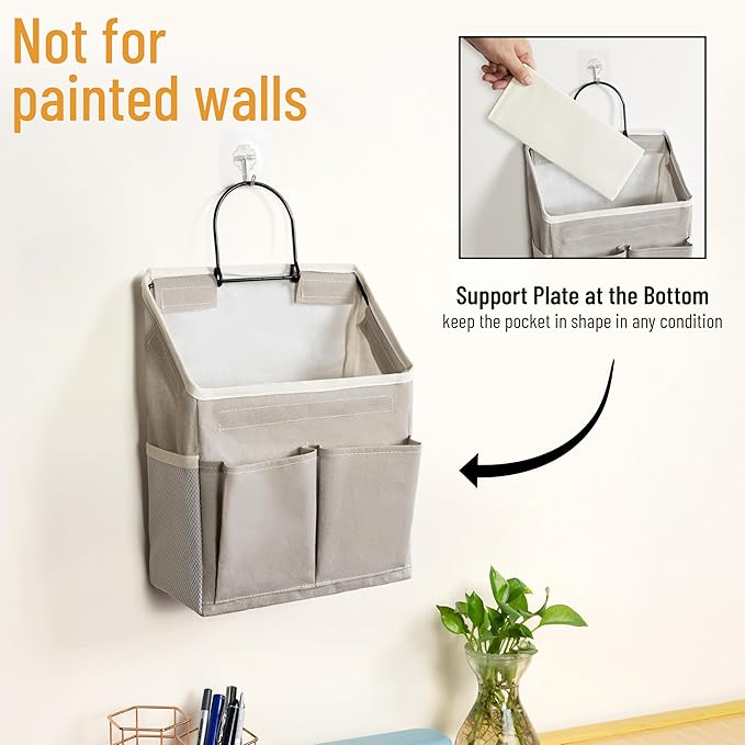 HZZTY BRNY 2pcs Wall Hanging Storage Bag, Small Door Closet Linen Fabric Pockets Organizer, Waterproof Multi Functional for Living Room Bedroom Bathroom Kitchen RV Camper with Hooks All Grey