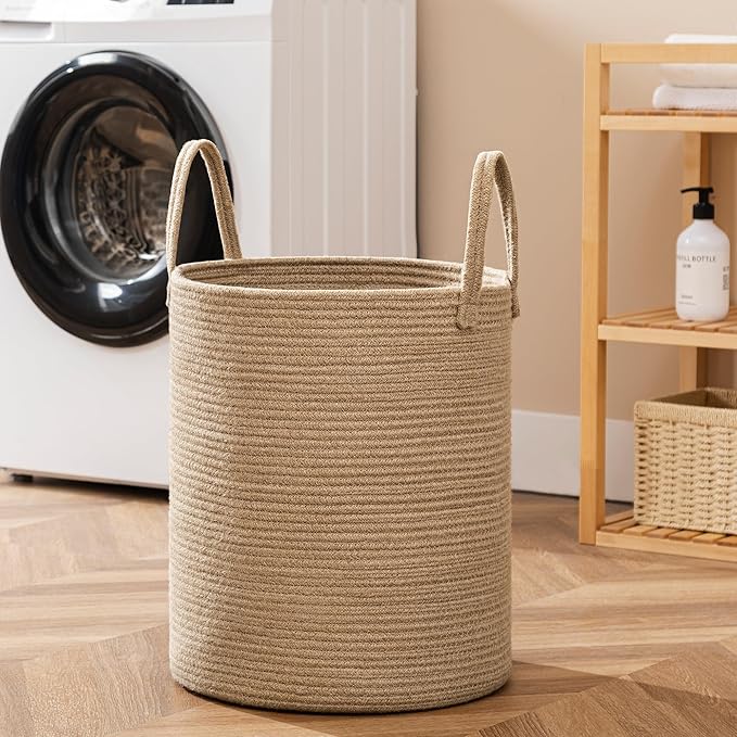 Laundry Basket, 52L Woven Laundry Hamper, Baby Nursery Hamper for Toys, Blanket Basket for Living Room, Clothes Hamper for Bedroom&Baby Room, Jute
