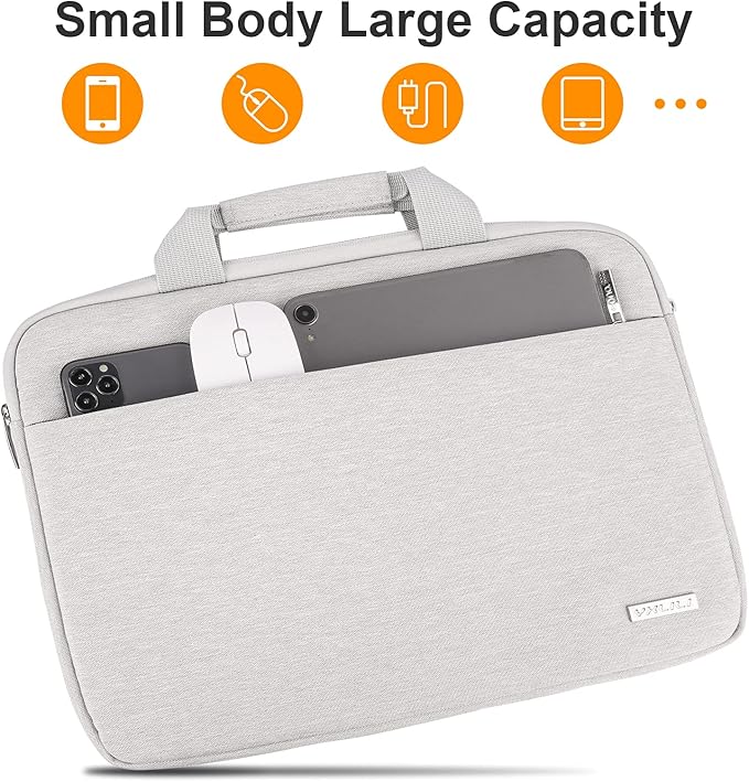 YXLILI Laptop Sleeve Case 14 Inch with Handle, Waterproof, Anti-Scratch, Shockproof Protective Computer Bag, Large Storage & Multi-Pocket Design-Light Grey
