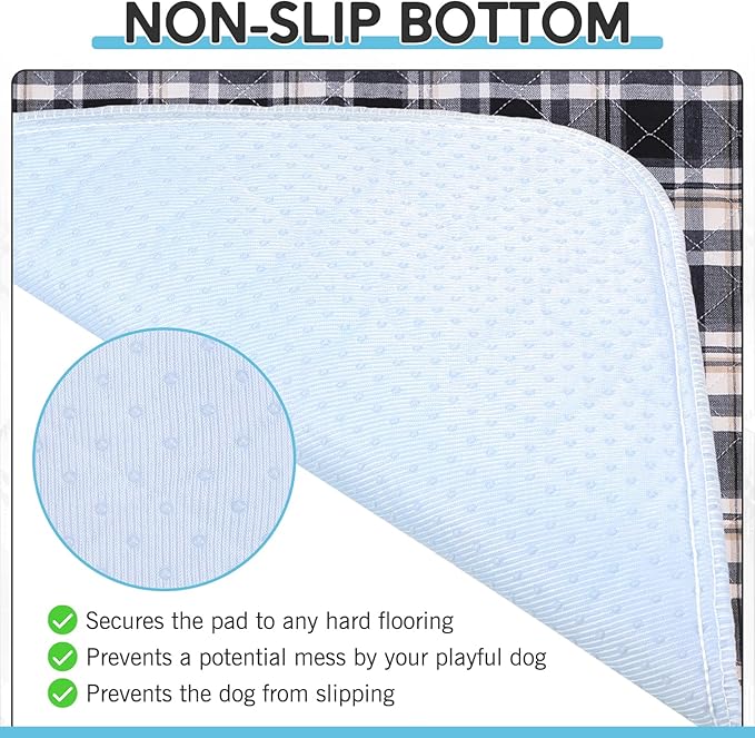 ESGPET Washable Pee Pads for Dogs - 24”x36” 4PCS, Whelping Pad for Puppy Training, Playpen Crate Bed Floor Protector, Reusable Dog Potty Pads Non-Slip, Super Absorbent & Odor Controlling, Black Plaid