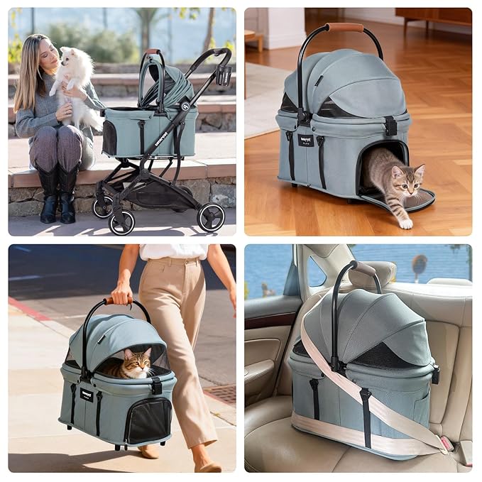 Beberoad Pets Protable Pet Carrier for Small Dogs or Cats Travel Cat Cabin with 180° Canopy, Suitable for T3 Pet Stroller, 19.3×11.4 inches (Green)