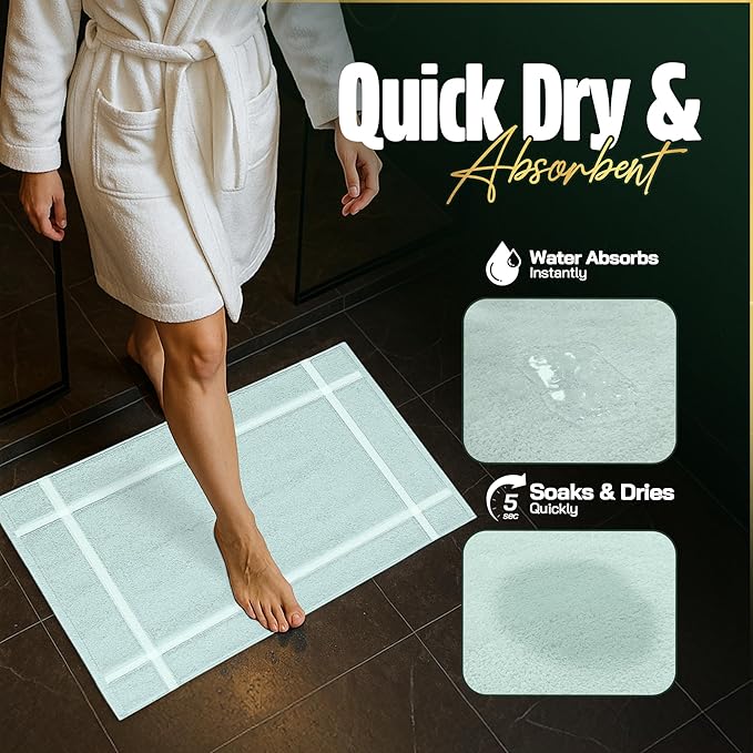 Pearl Linens Pack of 6 100% Cotton Bath Mat 20x30 inches, Soft & Absorbent Quick Dry Bathroom Mat Set, Not Bathroom Rugs, After Shower Mat, Bath Tub Mat, 687 GSM, Machine Washable, Mint Green