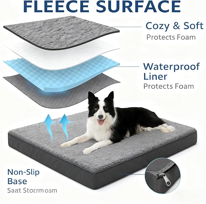 RichePet Dog Bed with Waterproof Inner Liner, Removable Cover, Egg Crate Foam Dog Beds, Easy to Clean，36×26Inch，Khaki