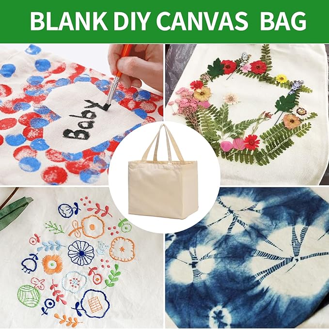 CNaiyunpin Canvas Reusable Grocery Bags Heavy Duty, 8.3 gal Foldable Large Tote Bag with Handles, Holds 60 lbs & Washable Eco-friendly Bags with 5 Pockets, Off white 1 Bags