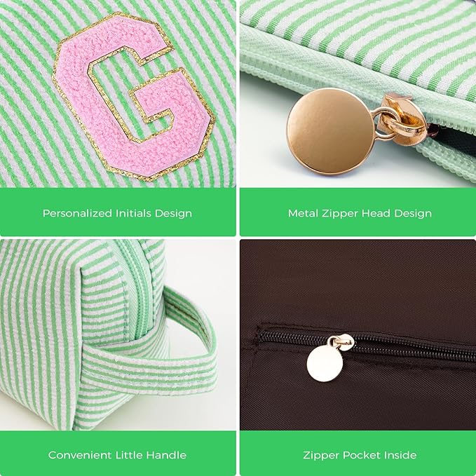 Btffitting Personalized Makeup Bag for Women Girls - Fashion Cosmetic Bag Trendy Travel Toiletry Bag with Initials Letter - Teen Gifts - Green,G