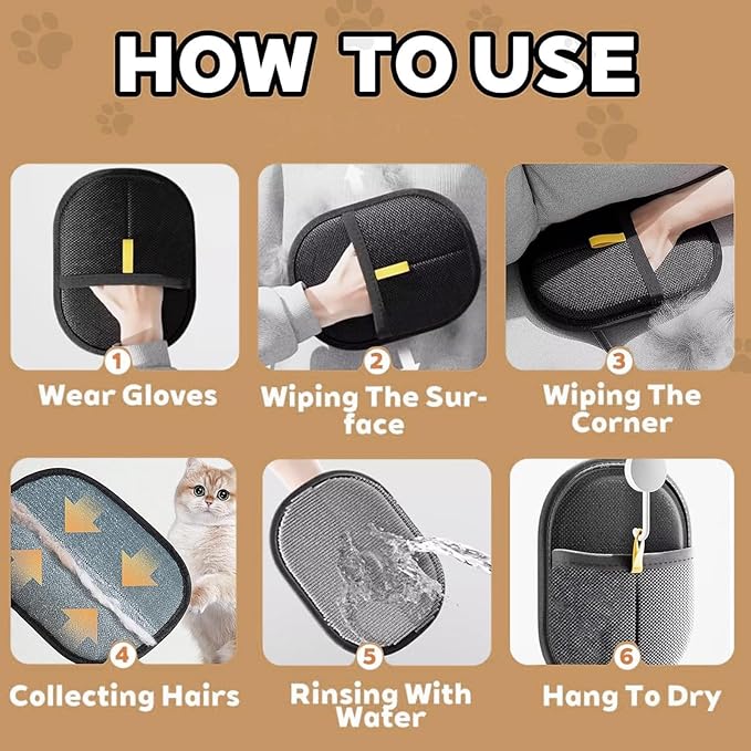 RAINPOT 2025 Upgraded Pet Hair Removal Glove |Double-Sided – Reusable Grooming & Bathing Glove for Dogs and Cats |Soft Silcone Touch |Easy Deshedding and Cleaning Mitt (Black, 5 PCS)