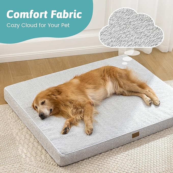 COZY KISS Dog Bed for Extra Large Dogs, Rectangular XL Orthopedic Dog Beds, Foam Anti-Slip Bottom Pet Mat with Washable Removable Cover, Suitable for Pet Up to 100 lbs, 44x32x3 inch, Grey