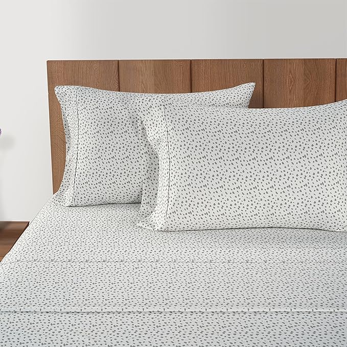 LANE LINEN Cal King Sheet Set – 450 Thread Count 100% Cotton Bedsheets, Soft Sateen Weave, 15” Deep Pocket Fully Elasticized Fitted Sheet, Hotel Quality Bedding Sheets & Pillowcases, Misty Dot