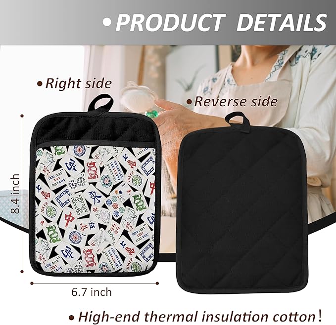 Mahjong Gifts Pot Holders for Kitchen，Mahjong Gifts for Women，Funny Oven Mitts,Cute Pot Holders,Funny Kitchen Decor,Potholder(Color-03)