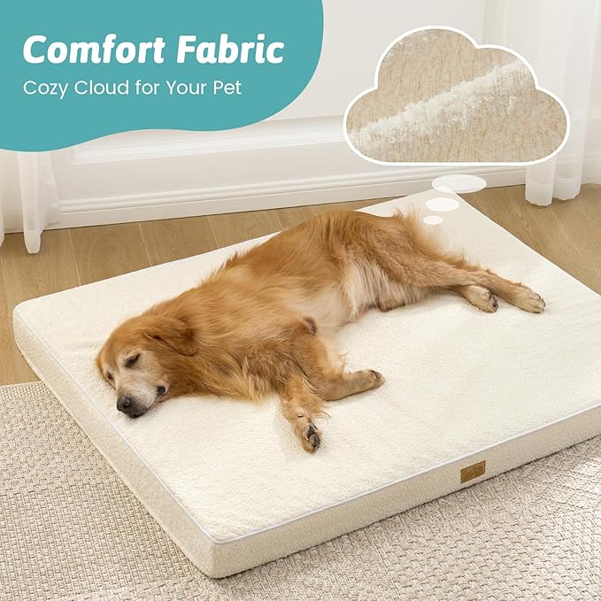 COZY KISS Dog Crate Bed for Medium Small Size Dogs, Rectangular Orthopedic Dog Beds, Foam Anti-Slip Bottom Pet Mat with Washable Removable Cover, Suitable for Pet Up to 40 lbs, 30x20x3 inch, Beige