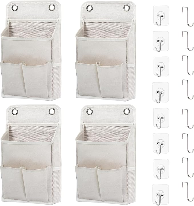 Someteth Hanging Basket for Organizing, Wall Organizer with Pockets and Over The Door Organizer，Can for Home, Closet, Office and Camper (4 White)