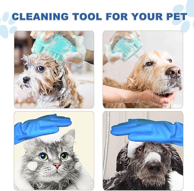IDQQUQQ 2PCS Dog Washing Gloves and Dog Shampoo Brush, Dog Bath Supplies Dog and Cat Bath Set