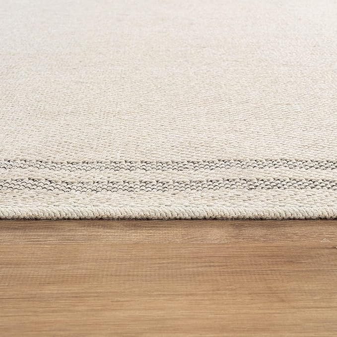 Easy Jute Rugs 4x6 Bordered Bone Color Living Room Indoor Outdoor Area Rug for Patio and Kitchen Rug High Traffic Washable Easy to Clean Solid Boho Woven Design Outside Carpet (4 x 6)