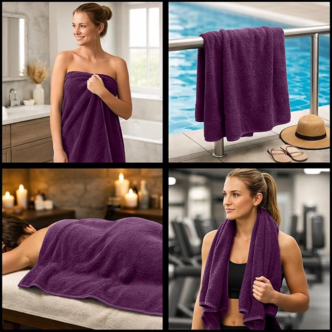 RIVERSIDE Pack of 2 Extra Large Bath Sheets 35 x 70 Inches - 100% Ring Spun Cotton Hotel Quality Oversized Bath Towels - Super Soft, Highly Absorbent & Quicker to Dry - Purple Passion